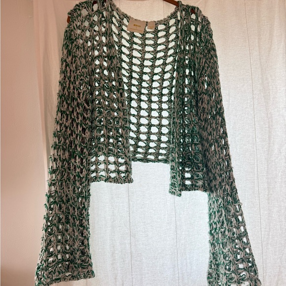 Maeve Green Knit Cardigan with Bell Sleeves - Picture 1 of 4